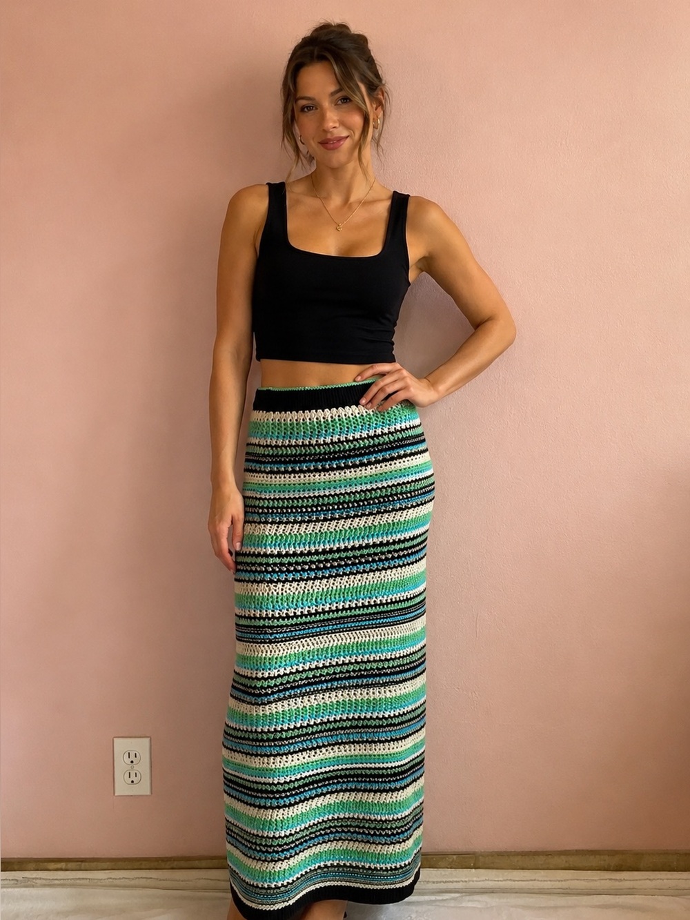 RACHEL ZOE Striped Multicolor Maxi Skirt